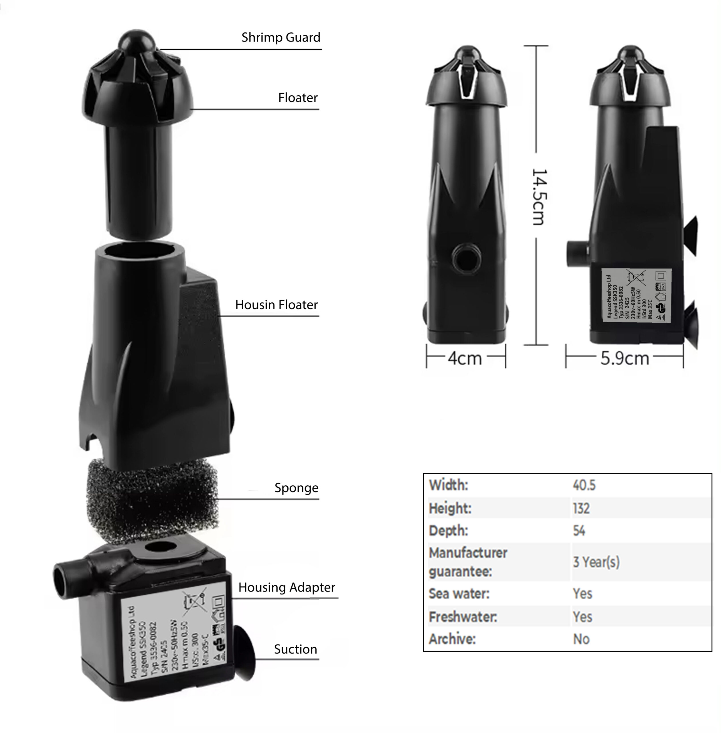 Legend Surface Skimmer SSK350 Technical Diagram