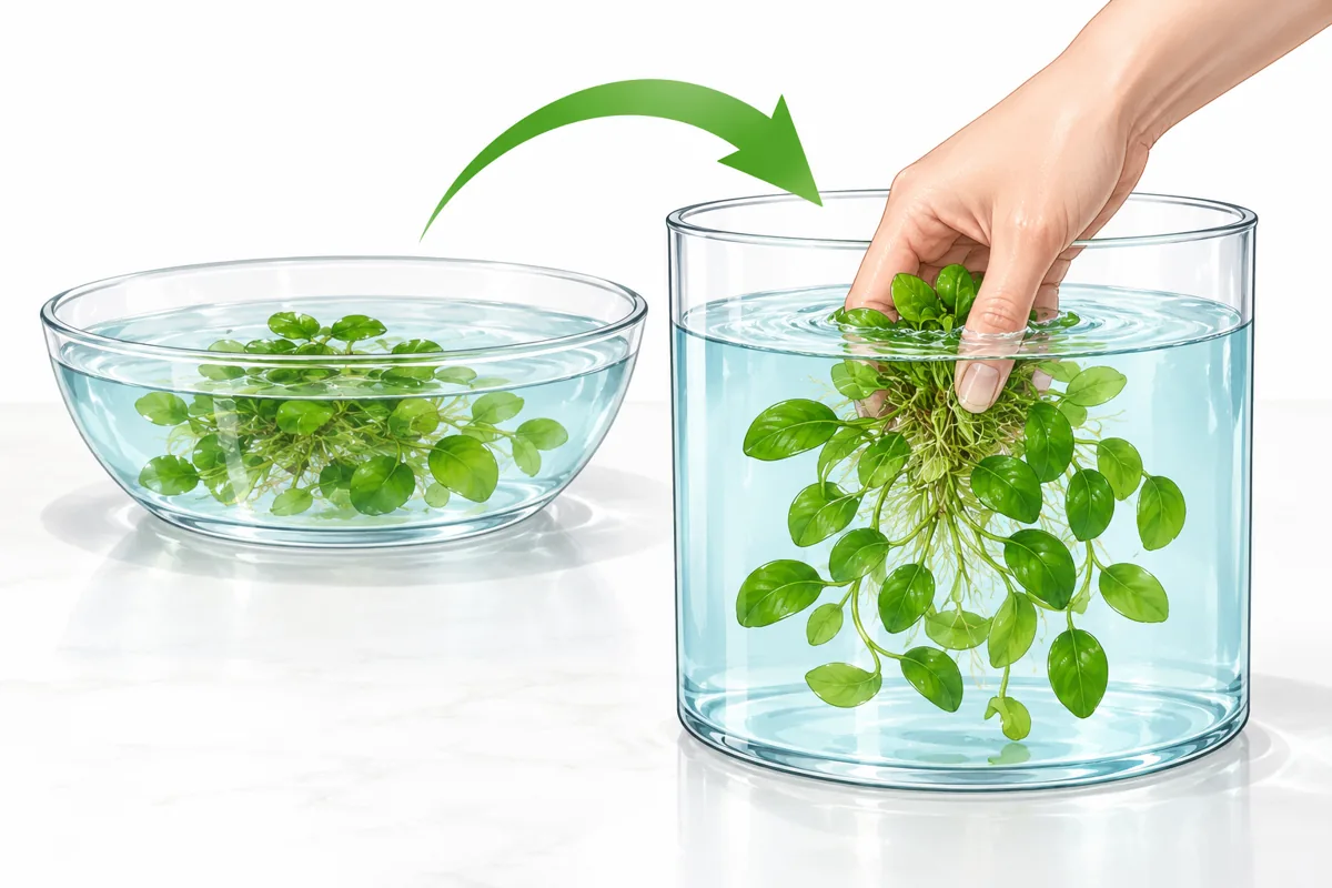Moving a plant from the Hades bowl into a container of water treated with LGND Priority